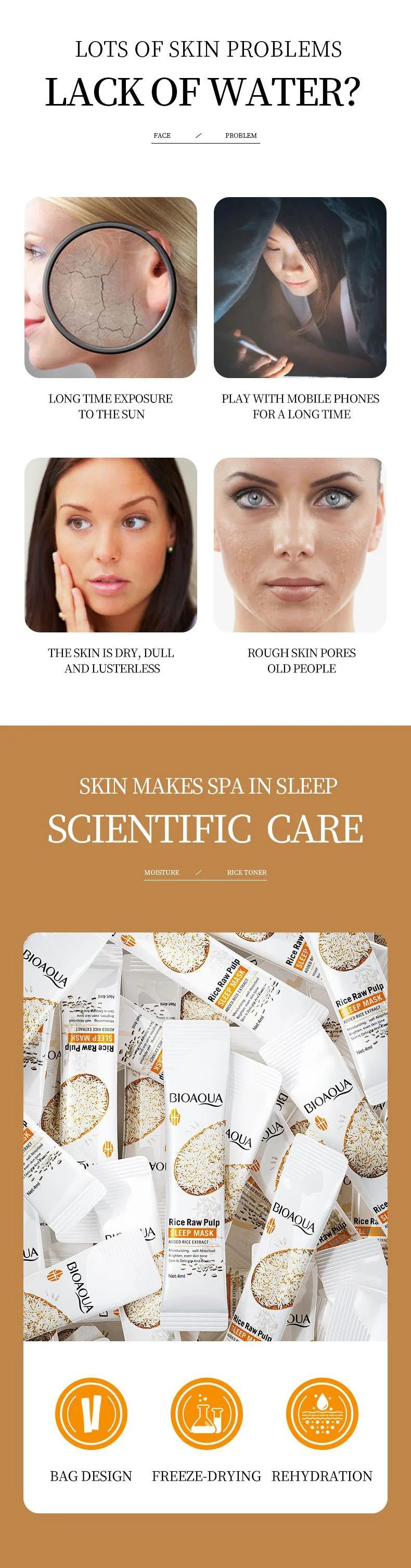 30pcs BIOAQUA Rice Raw Pulp Sleeping Facial Masks Whitening Face Mask Anti Wrinkle Anti-aging Moisturizing Collagen Face Masks