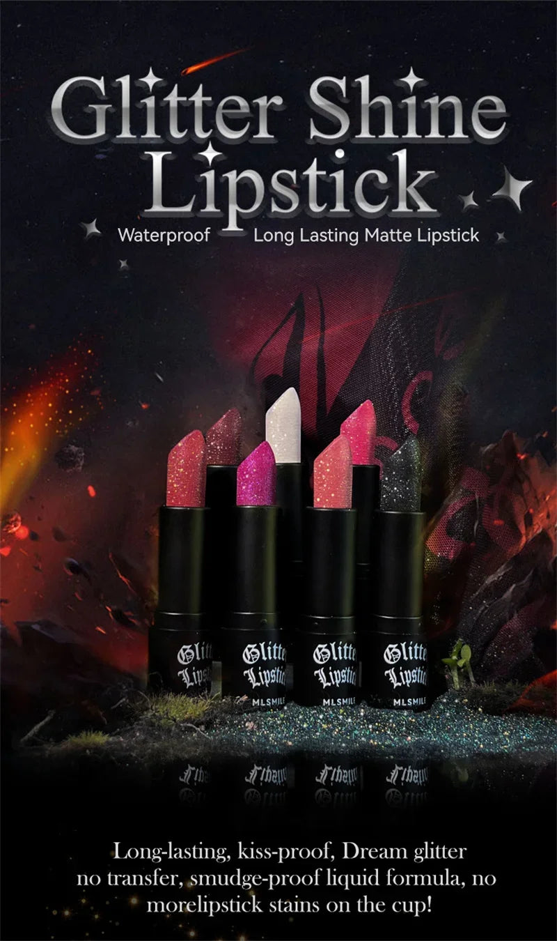 MLSMILE Multi-Color Non-stick Cup Matte Lipstick Lasting Easy Color Black Diamond Lipstick Shimmer Lip Gloss Dark Halloween Look