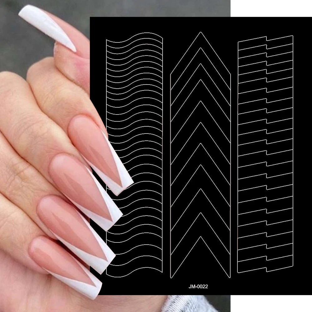 3D Airbrush Stencils Nail Stickers for French Tips Self-adhesive Wavy Lines Strips Nail Decals French Tips Guide Tool Nail Decor