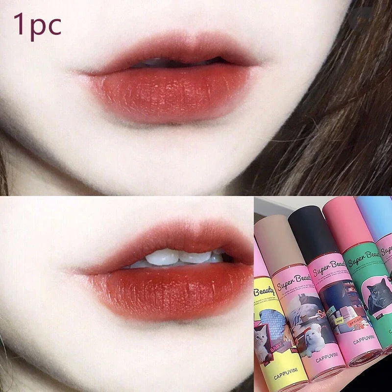 1PC/3PC Lovely Cat Collage Lipgloss Long Lasting Matte Lipstick Lip Makeup Tint Nude Red Lipgloss Waterproof Lipstick Cosmetics