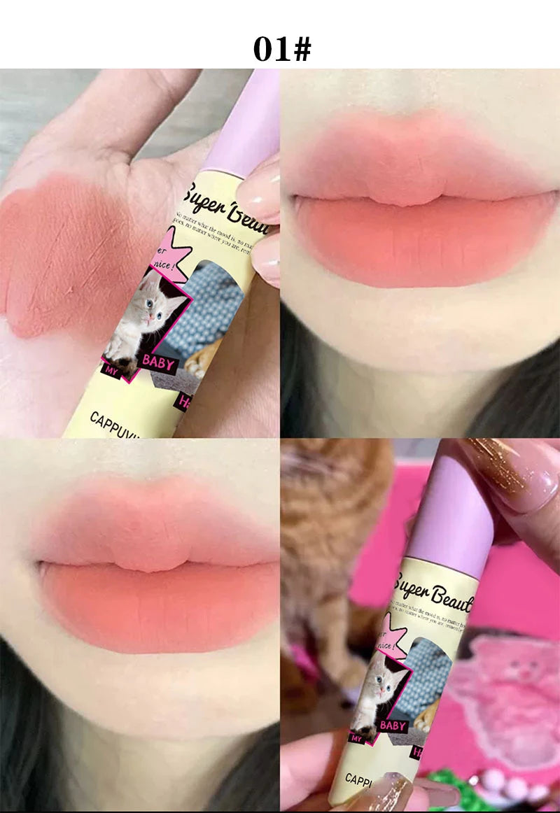 1PC/3PC Lovely Cat Collage Lipgloss Long Lasting Matte Lipstick Lip Makeup Tint Nude Red Lipgloss Waterproof Lipstick Cosmetics