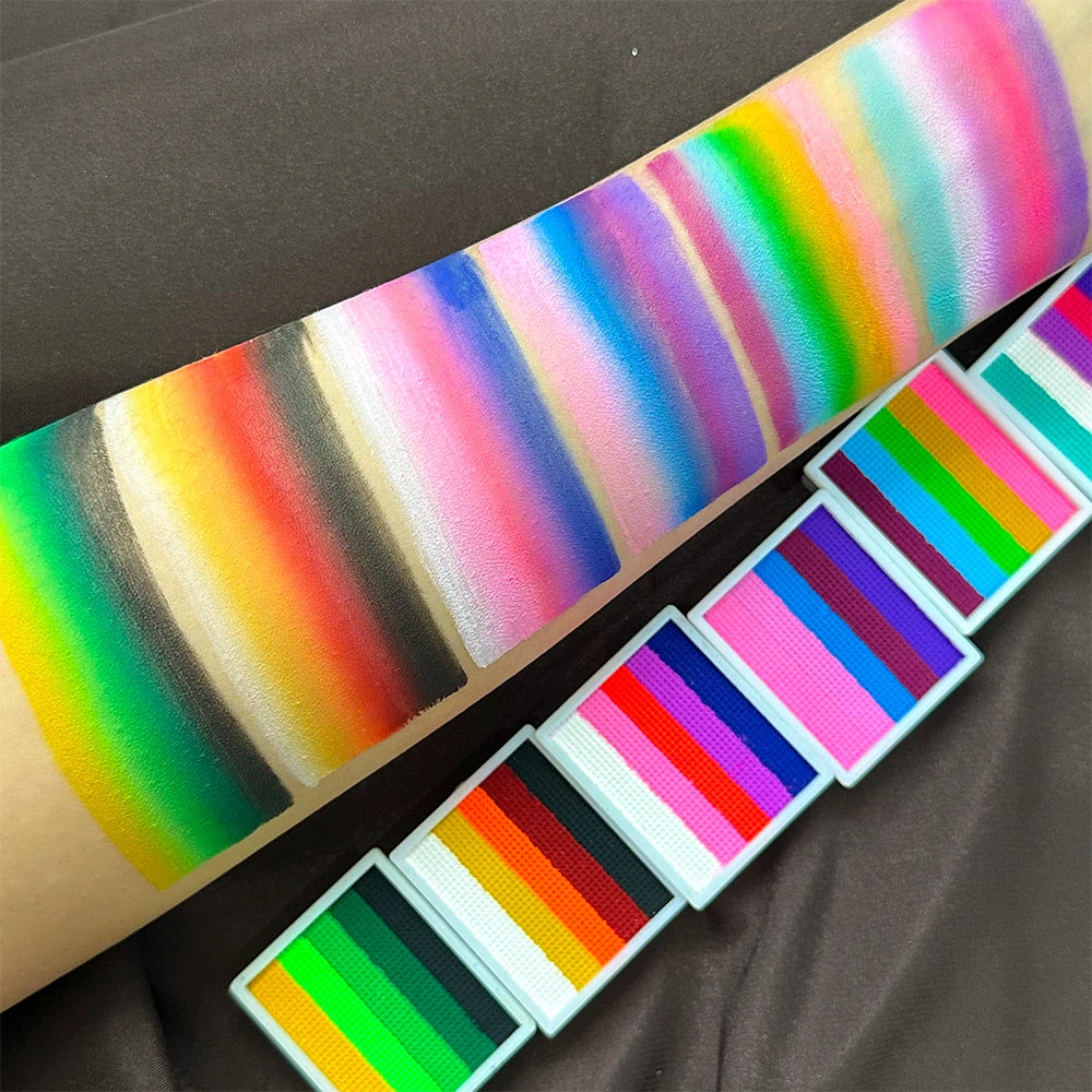 2pcs Rainbow Face & Body Paint,8g Split Cake Non-Toxic Paint Makeup Palette-Vibrant Mixed Colors For Festivals,Butterfly Makeup