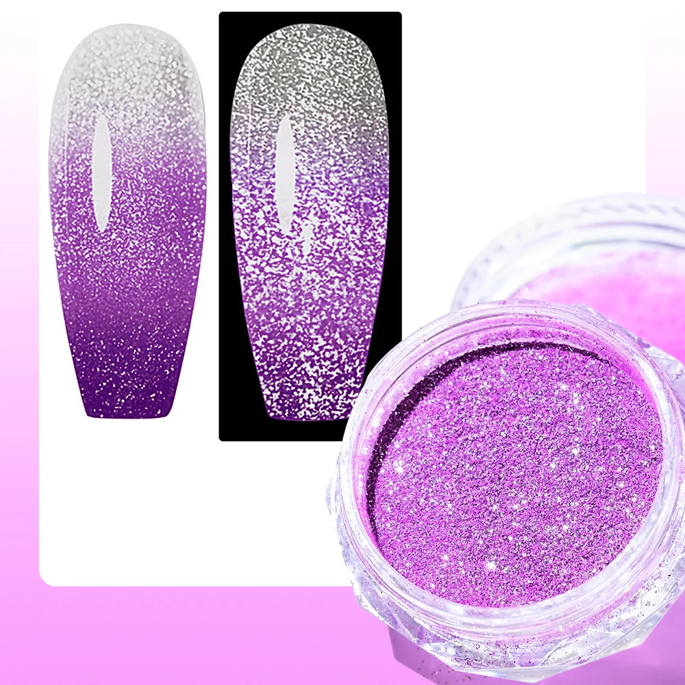 1Box Reflective Thermal Glitter Nail Powder Pink/Blue Temperature Color Change Chrome Pigment Shinning Nail Art Glitter Dust #FT