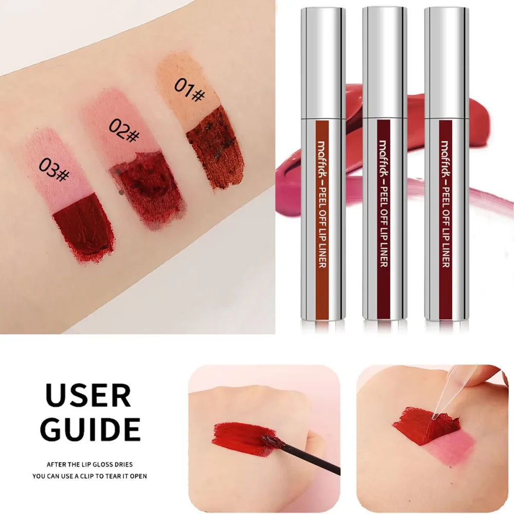 3 Color Liquid Peel-off Lip Gloss Waterproof Long-lasting Matte Lipstick Non-stick Cup Makeup Moisturizing Lip Tattoo Pigment