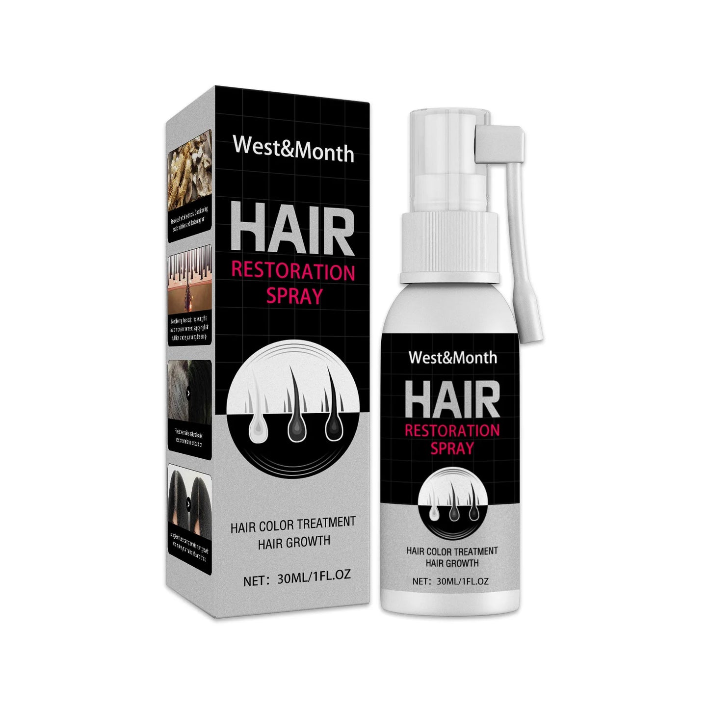 Gray White Hair Treatment Serum Spray Cover White Hair To Black Natural Color Repair Anti Loss Hair Restore Healthy Hair Care
