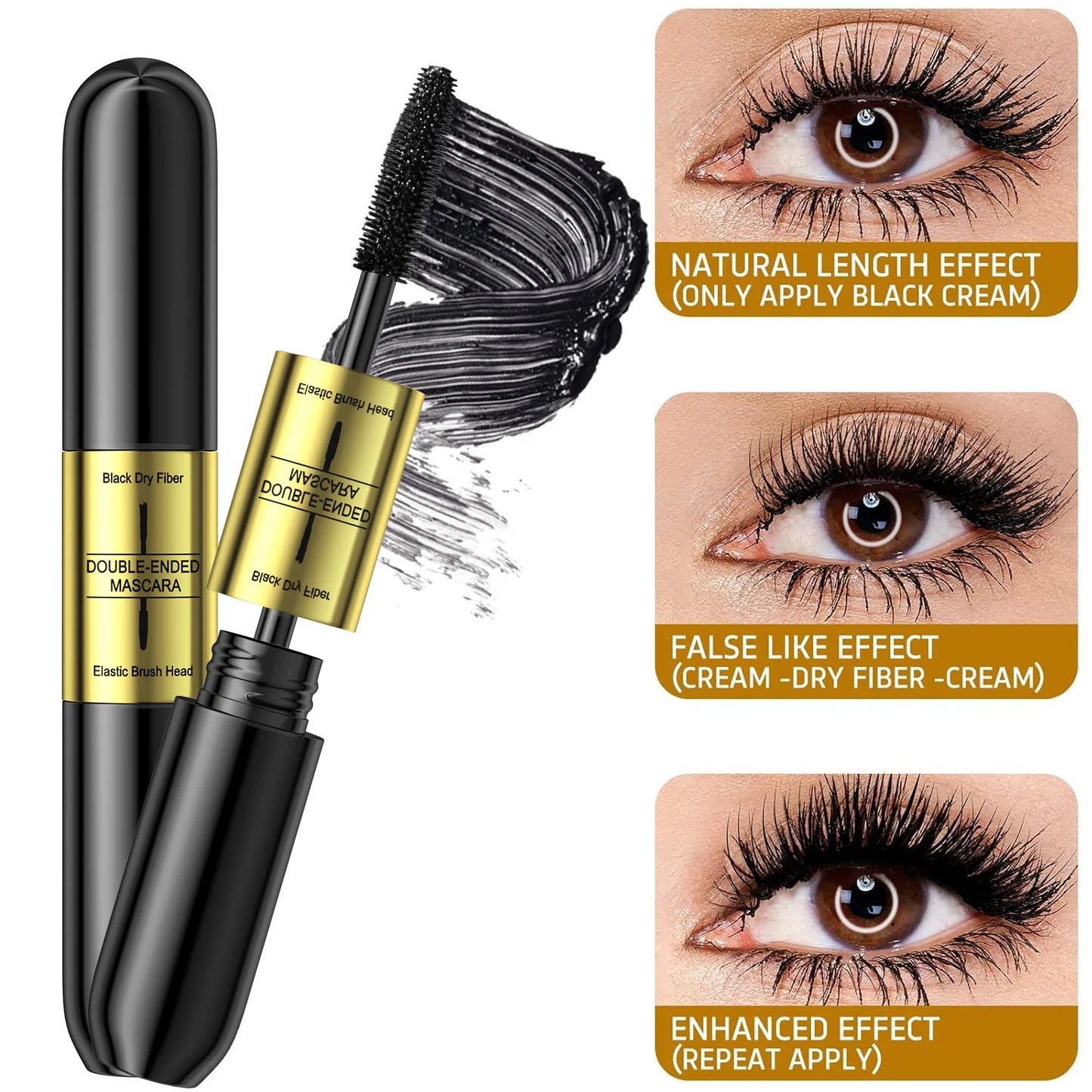 QIC Double In-one Mascara Silk Fiber Mascara Waterproof Mascara Eyelash Extension Black Thick Lengthening Eye Lashes Cosmetics