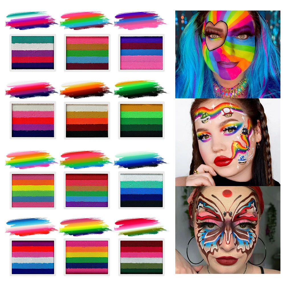 2pcs Rainbow Face & Body Paint,8g Split Cake Non-Toxic Paint Makeup Palette-Vibrant Mixed Colors For Festivals,Butterfly Makeup