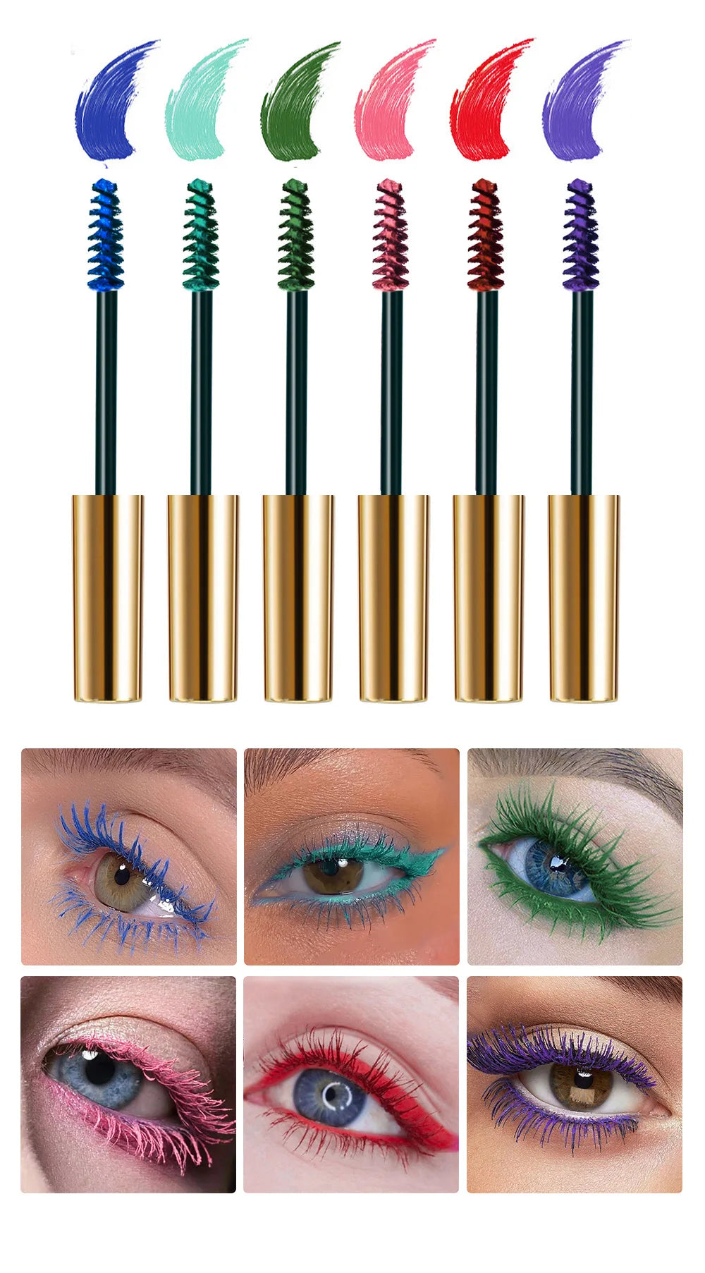 6 Color/Set Colored Mascara Cream Blue Green Lasting Waterproof Mascara Curling Eyelashes Thick Curl 3D Non-smudding Mascara