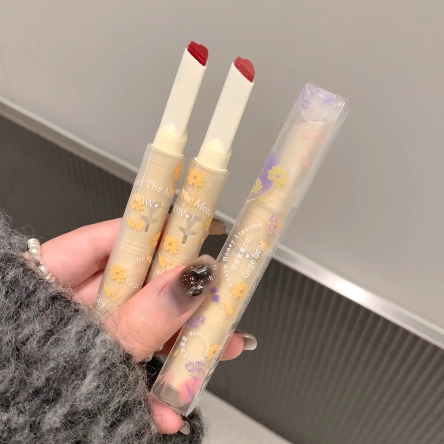 Jelly Heart Lipstick Gogo Little Bear Flower Language Secret Meaning Moisturizing and Hydrating Color Lipstick Pen