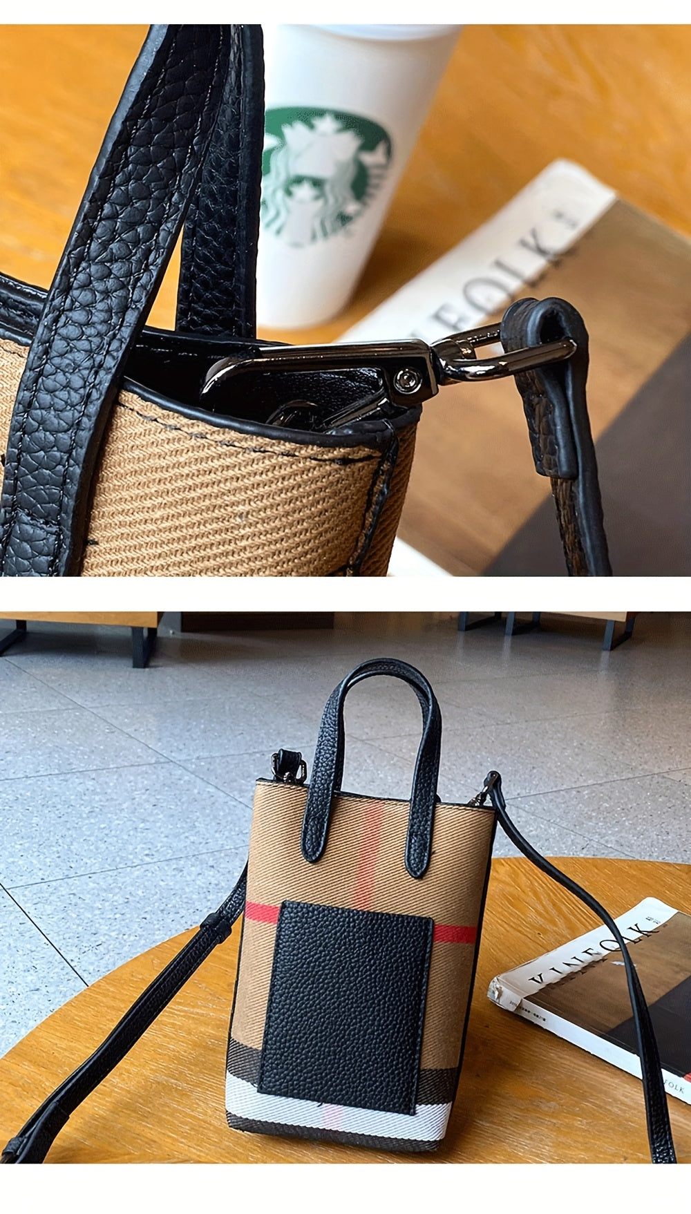 Ondy Women's Retro Caramel & Brown Plaid Handbag with Detachable Strap - Closure Small Crossbody Bag, Golden-Tone Hardware, Phone & Keys Holder, Synthetic Lining, Versatile Everyday & Formal Purse for Commuting, Work, Travel