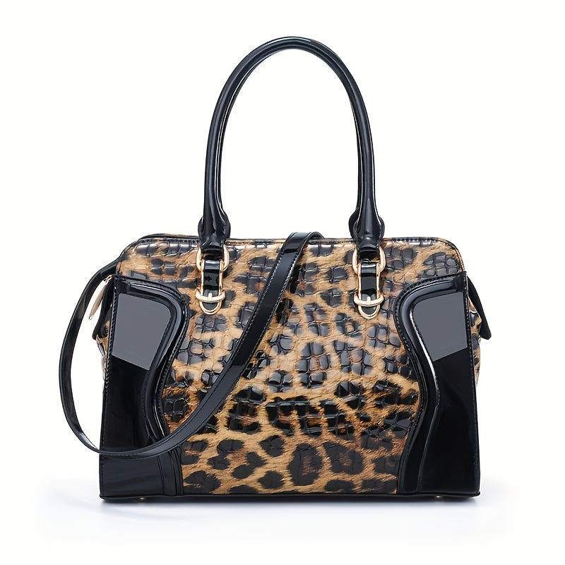 Women's Large Luxury Patent Leather Handbag - Elegant Crocodile-Texture Tote with Adjustable Crossbody Strap, Golden-Tone Hardware & Multi-Compartment Design, Vibrant Yellow & Multicolor Patterns (Pink/Blue/Green/Black) - Bus