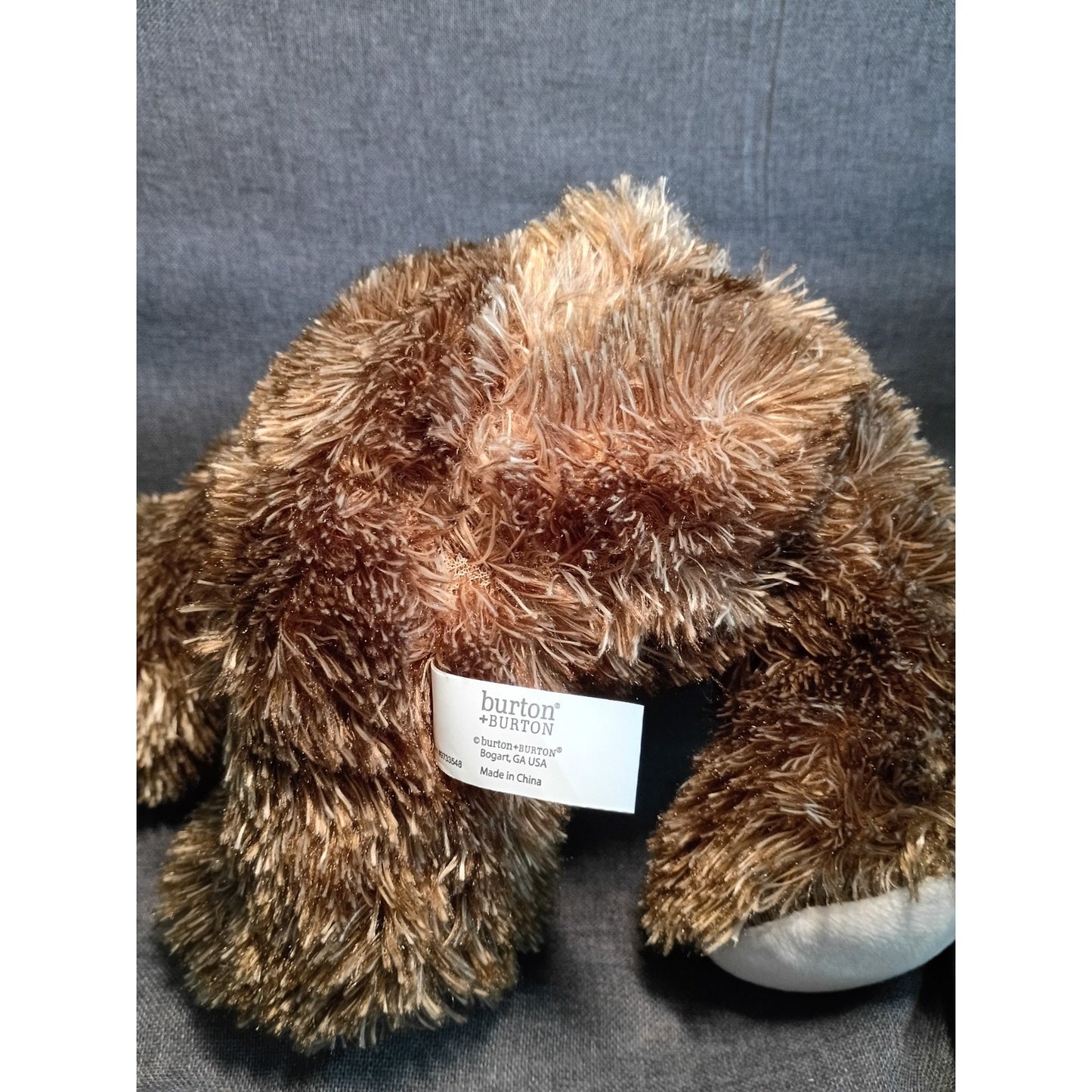 Burton & Burton Brown Fluffy Plush Stuffed Teddy Bear Plaid Bow 15" New with Tag