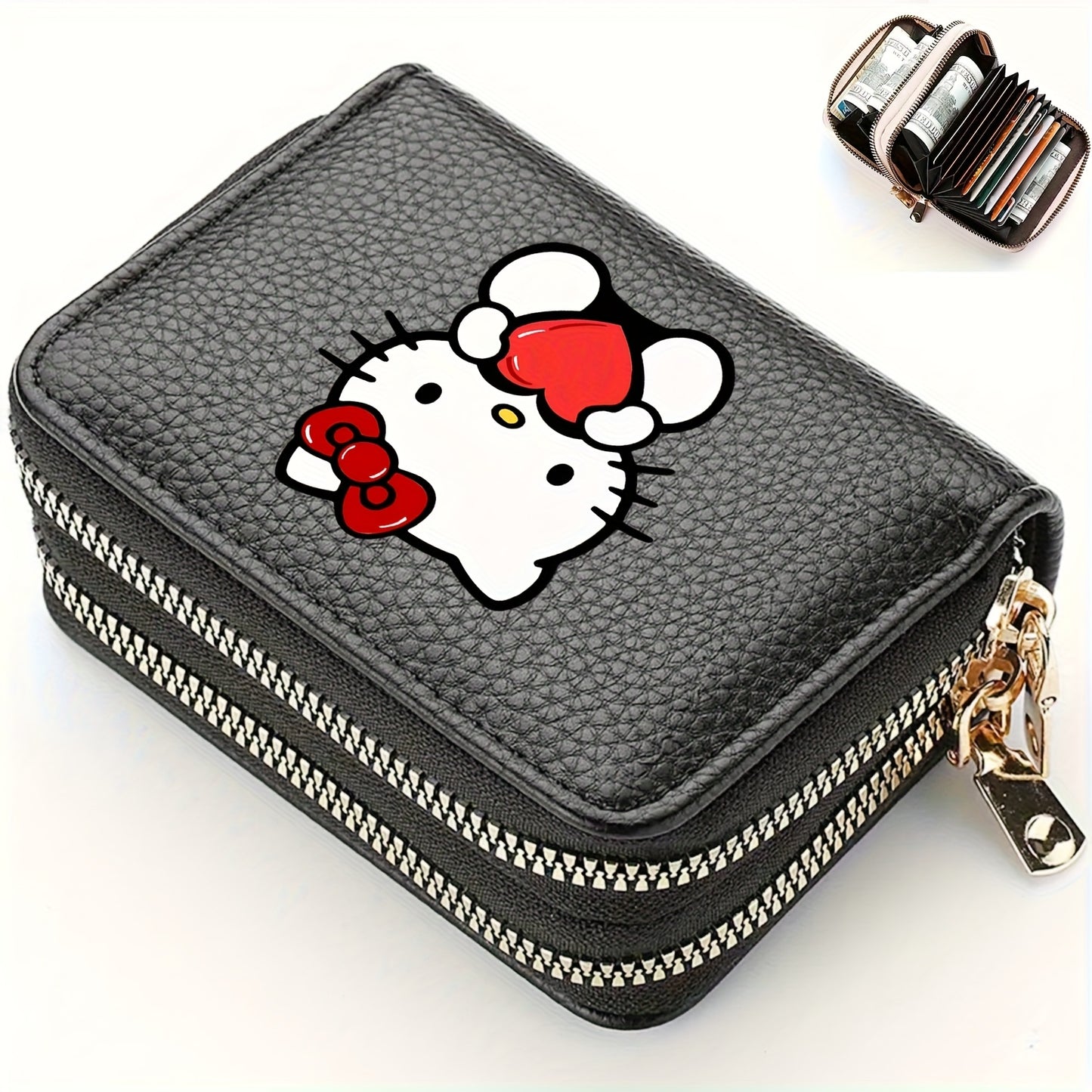 1pc Sanrio Hello Kitty Retro Zipper Wallet - Double Layer Card Slots & Coin Pocket, Cute Mini Synthetic Leather Purse with Keychain for Women s, Mixed Colors