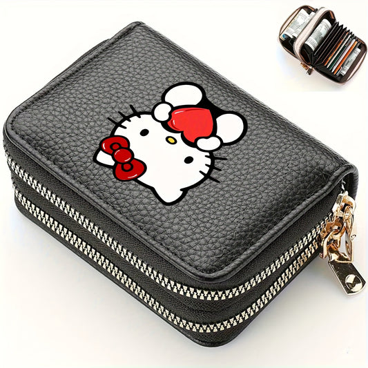 1pc Sanrio Hello Kitty Retro Zipper Wallet - Double Layer Card Slots & Coin Pocket, Cute Mini Synthetic Leather Purse with Keychain for Women s, Mixed Colors