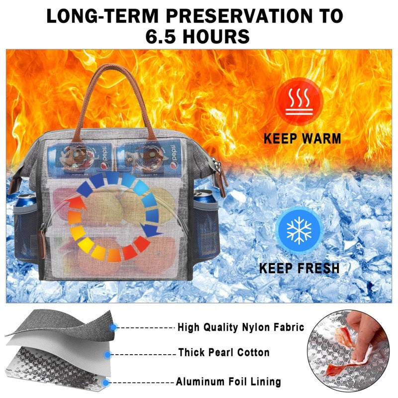 Insulated Lunch Bag for Women and Men-Reusable 2.64gal Lunch Box for Women - Leakproof Tote Cooler Bag for Adults Work, Beach, Travel, Picnic (Non-Food Contact)