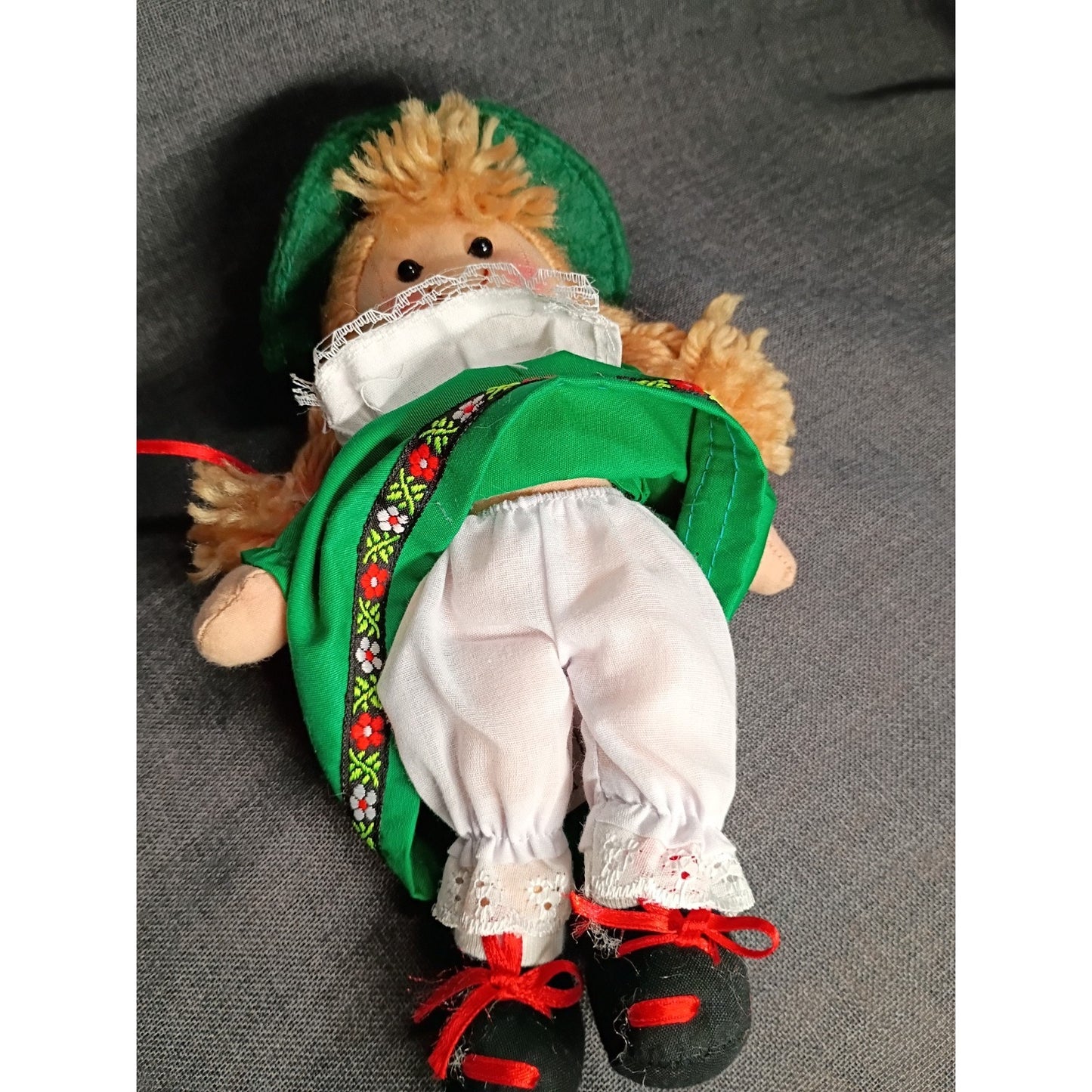 Beautiful Cloth Doll with Folk Dress and Braided Yarn hair