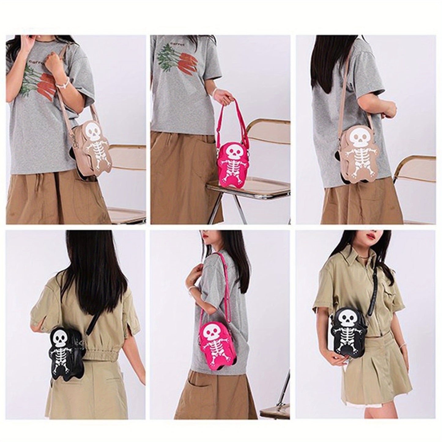 Lightweight Women's Skeleton Print Crossbody Bag - Stylish Synthetic Synthetic Leather Purse with Adjustable Strap, Zipper Closure, and Fun Bone-Shaped Design for Beach, Travel, or Shopping, Travel Purse | Skeleton Print Bag