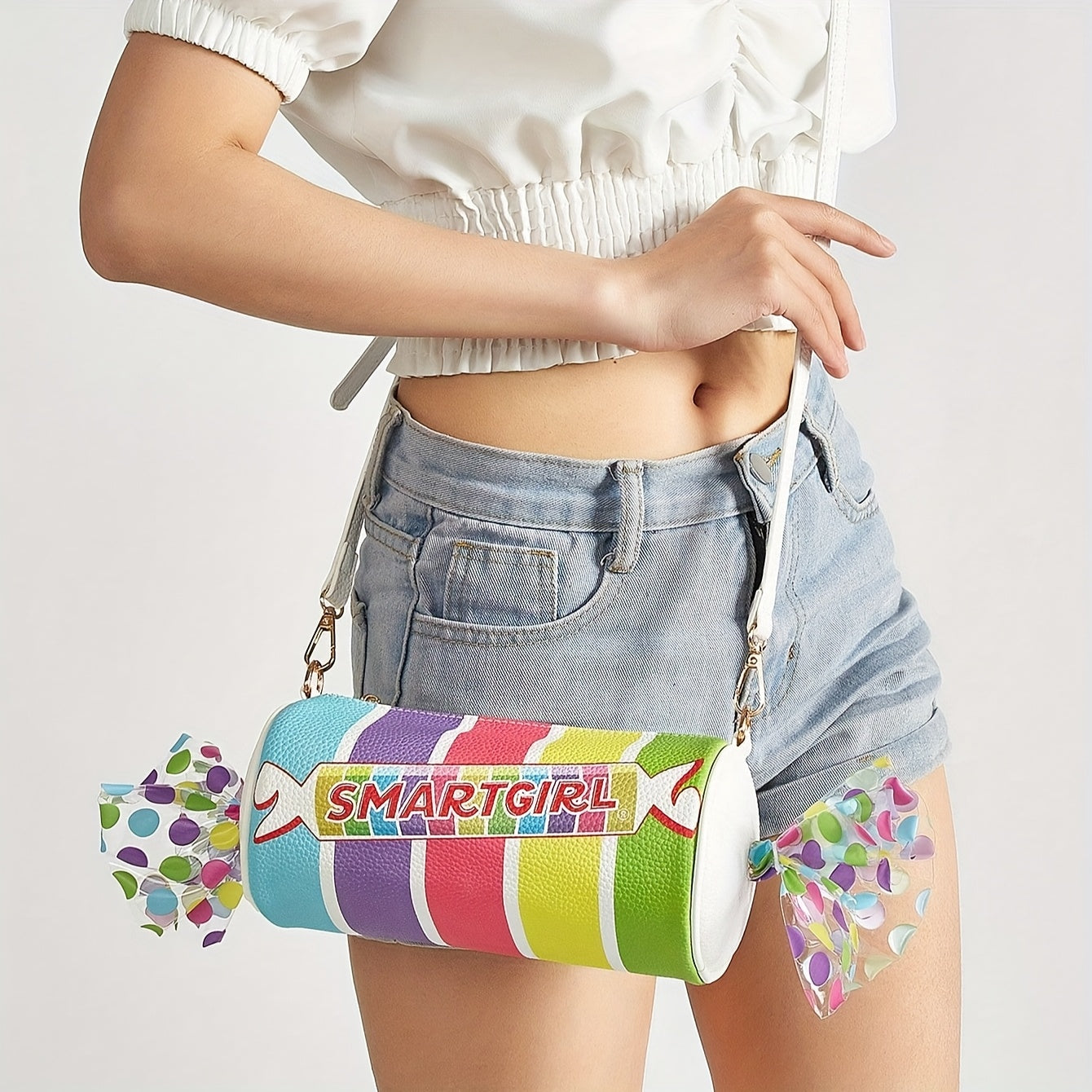 Women'S Cute Candy Bag with Adjustable Strap - Synthetic Faux Leather Purse, Zipper Closure, for Everyday, Parties, Gifts - Sweet Polka Dot Ladies Shoulder Bag, Candy Bar Supplies, Party Accessory, Playful Design, Durable Mat